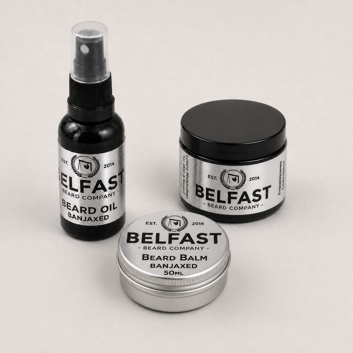 Alternative angle of Beard Balm, Oil and Luxury Moisturiser Combo