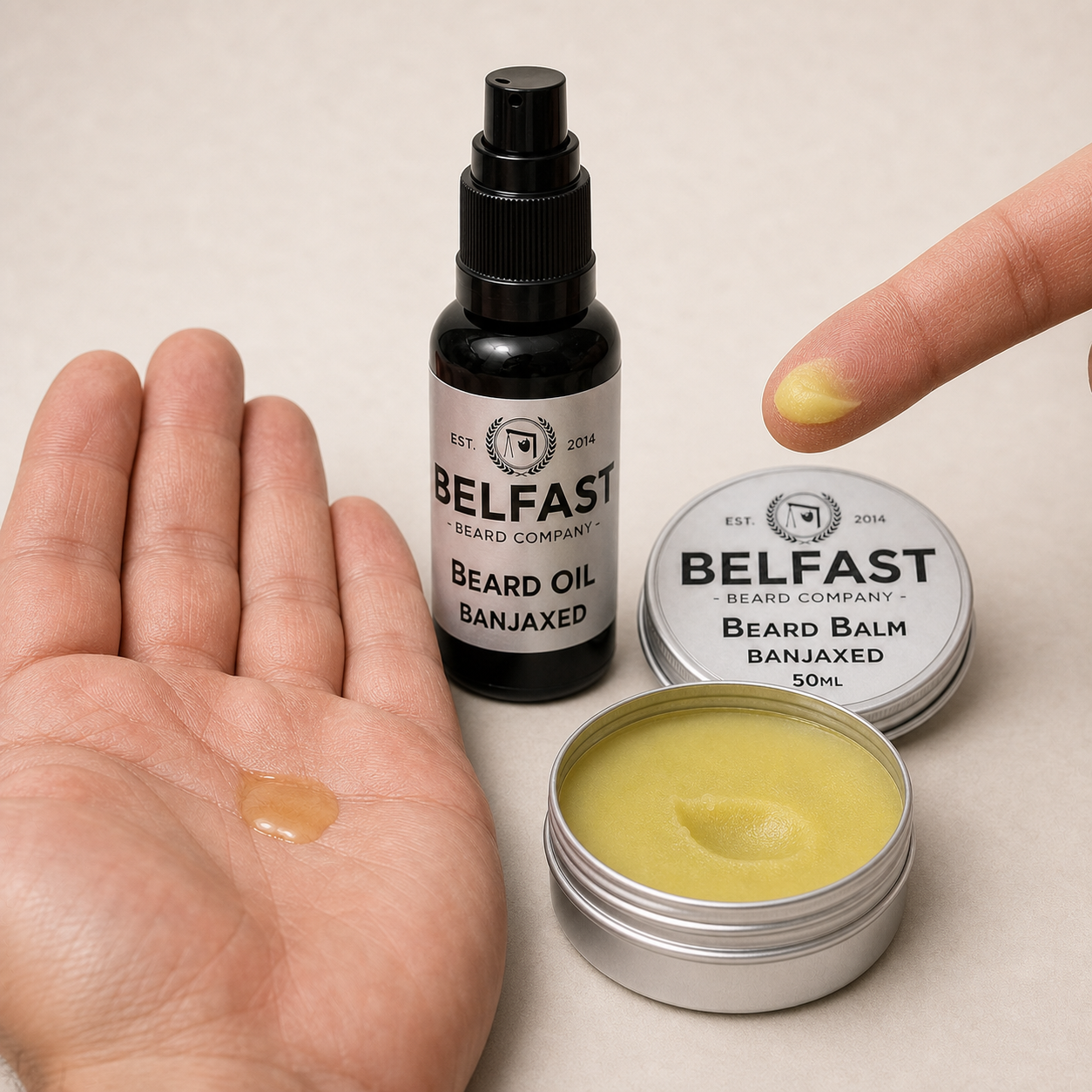 Close-up of the texture and contents of Beard Oil & Balm Combo