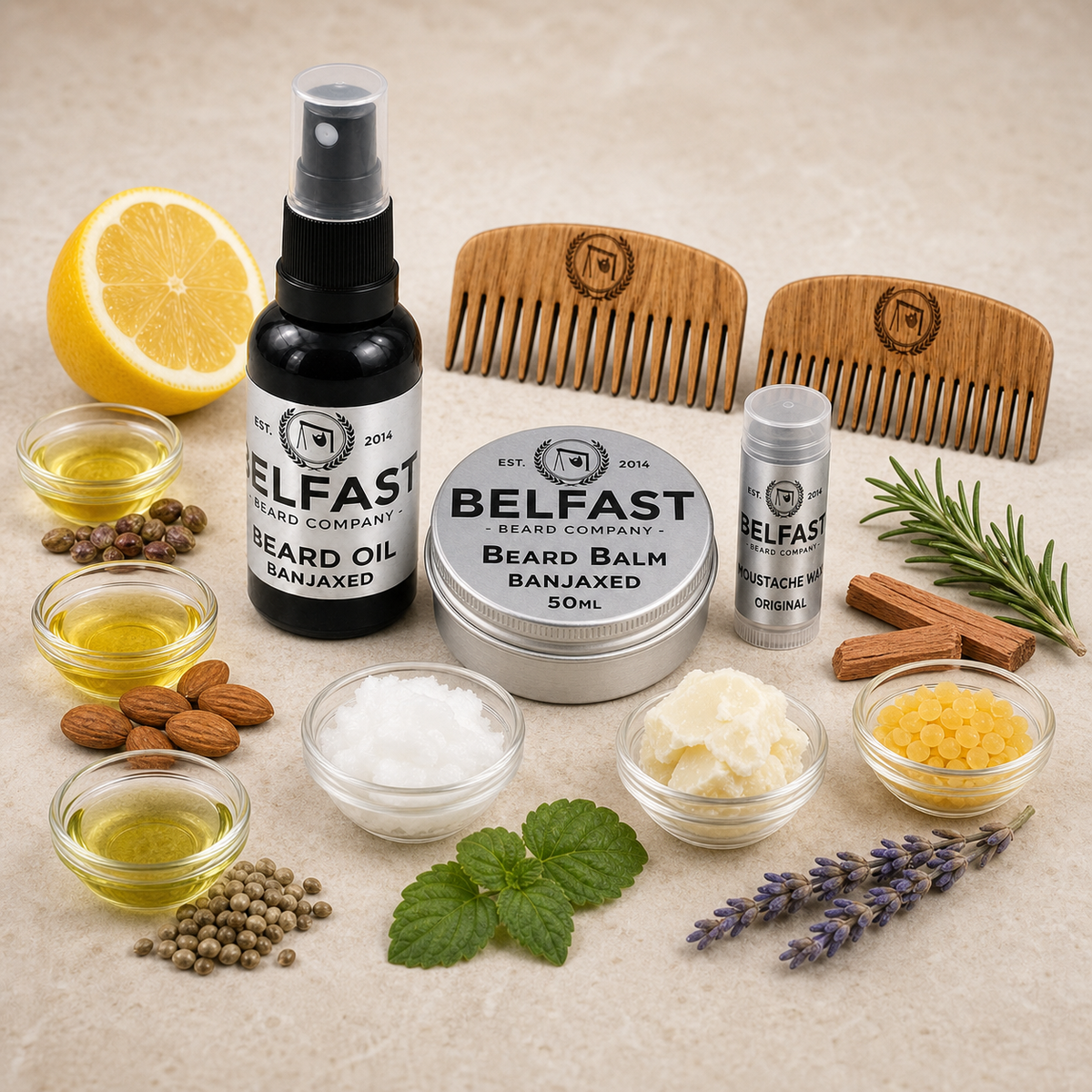 Ingredients used to make Beard Care Set