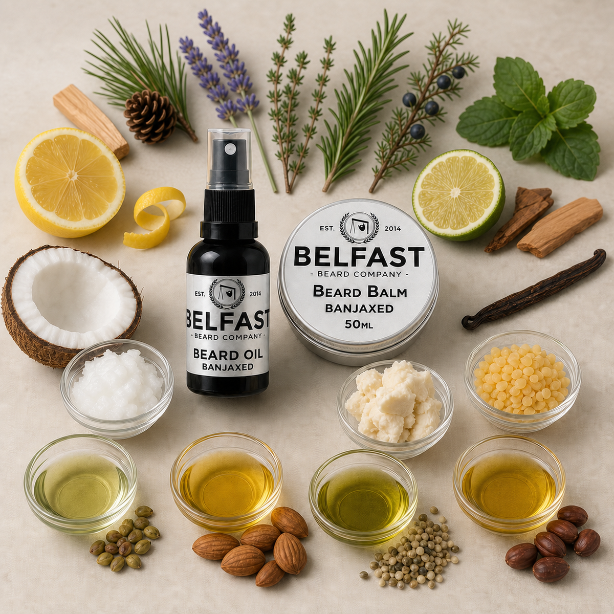 Ingredients used to make Beard Oil & Balm Combo