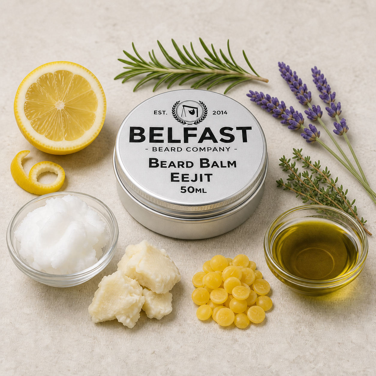Ingredients used to make Eejit Beard Balm 50ml