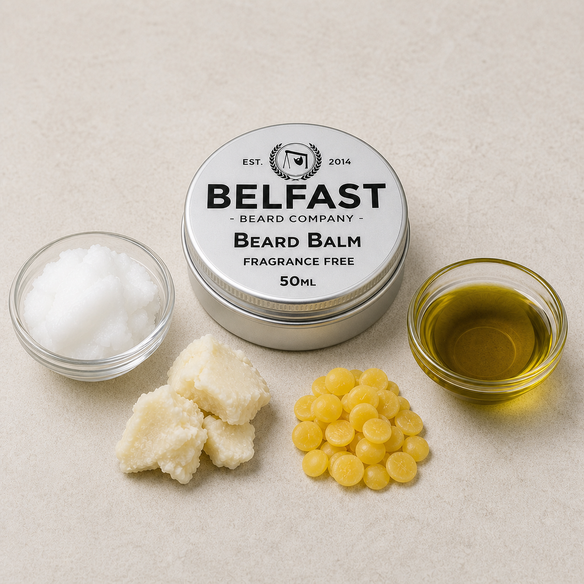 Ingredients used to make Fragrance-Free Beard Balm 50ml