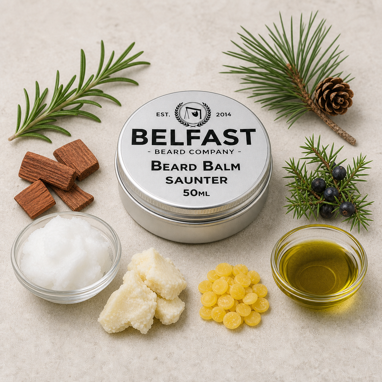 Ingredients used to make Saunter Beard Balm 50ml