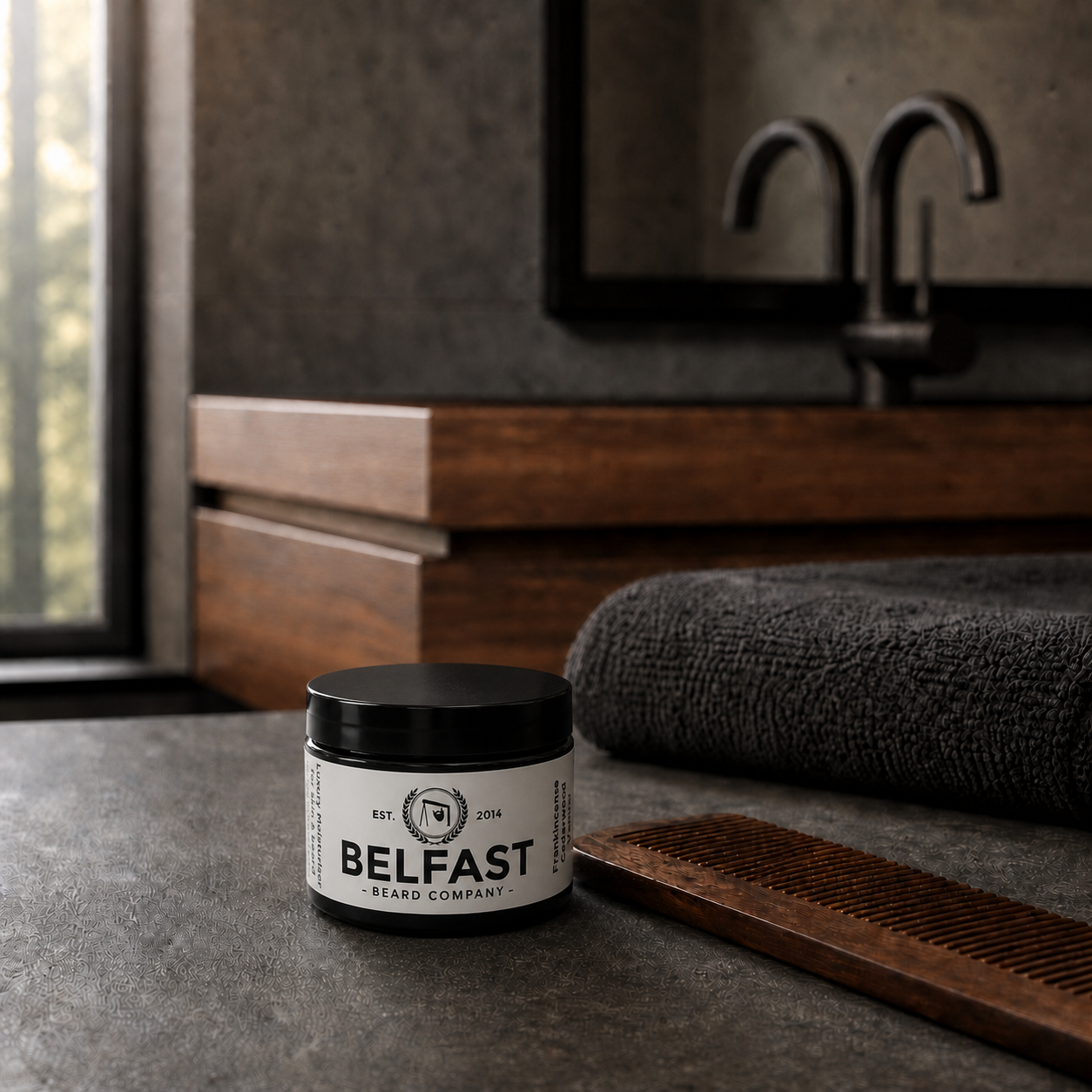 Luxury Moisturiser 50ml displayed in a bathroom setting