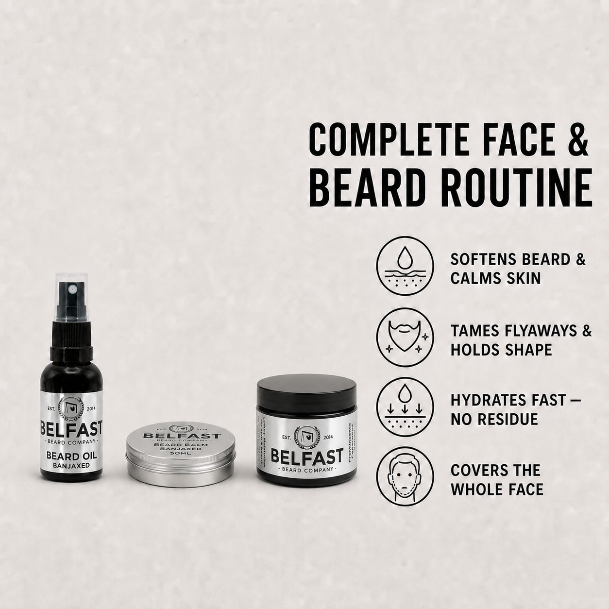 Beard-care features of Beard Balm, Oil and Luxury Moisturiser Combo