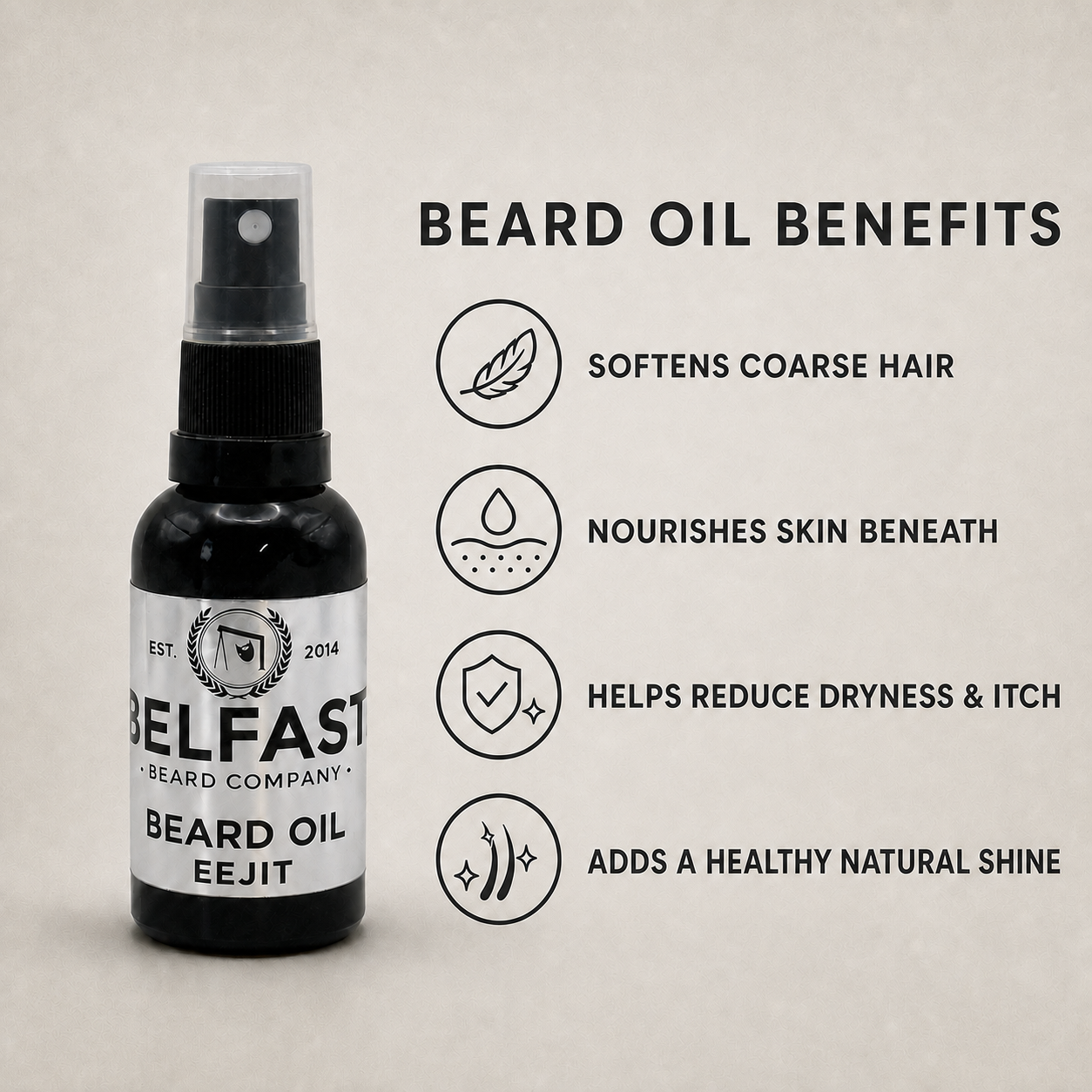 Beard-care features of Eejit Beard Oil 30ml