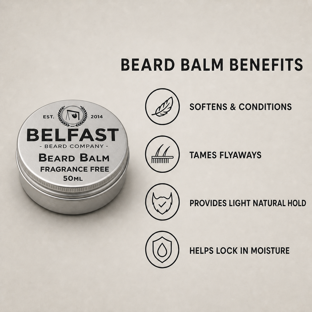 Beard-care features of Fragrance-Free Beard Balm 50ml