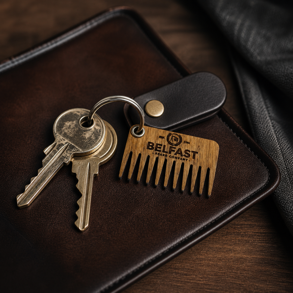 Keyring oak beard comb as an everyday-carry accessory
