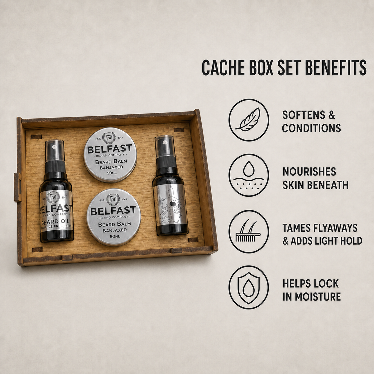 Beard-care features of The Cache Box Set